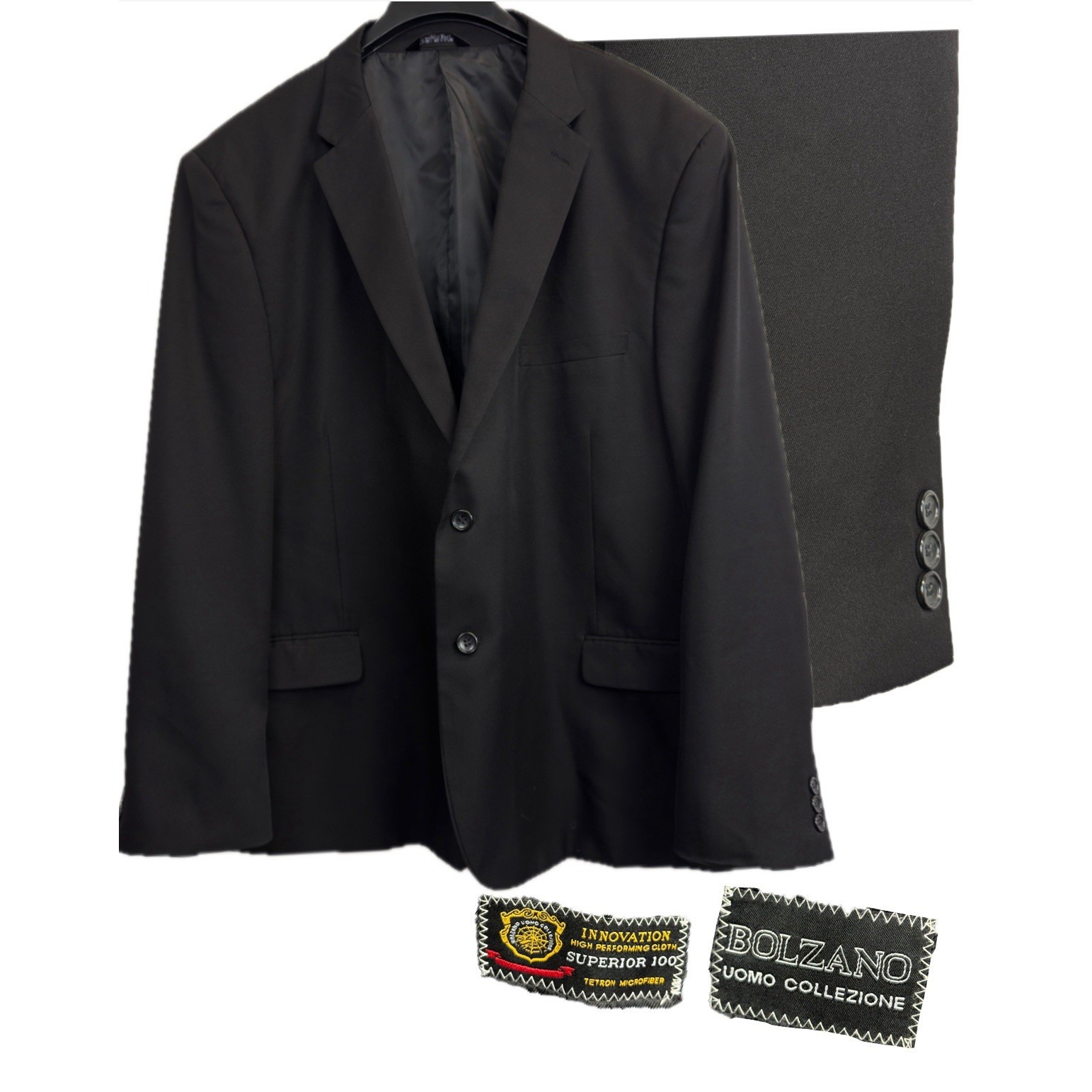 Bolzano Superior 100 Tetron Microfiber Black Blazer Mens 52R Suit Coat Jacket