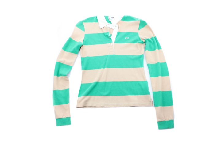LACOSTE Green & Tan Striped Polo Shirt