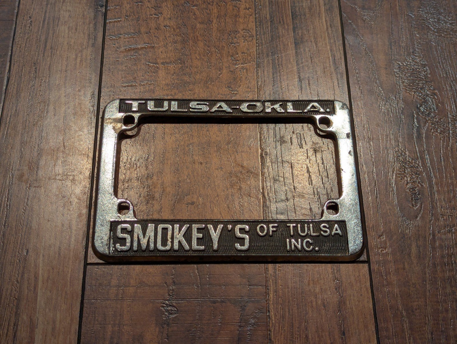 RARE Vintage Tulsa Smokey's Honda Oklahoma Motorcycle Metal License Plate Frame