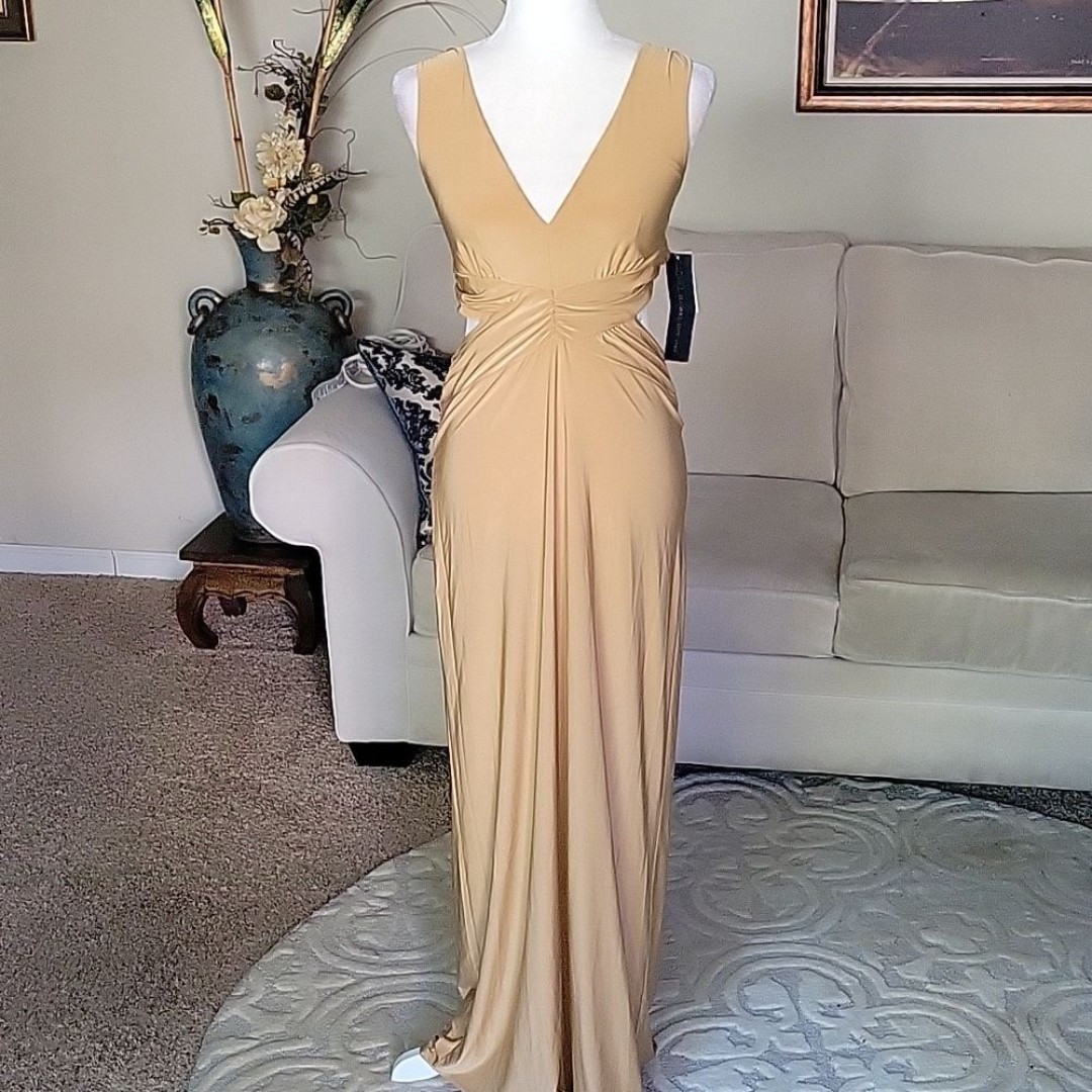 RACHEL Rachel Roy Bermuda Sand Backless Long Dress/Gown