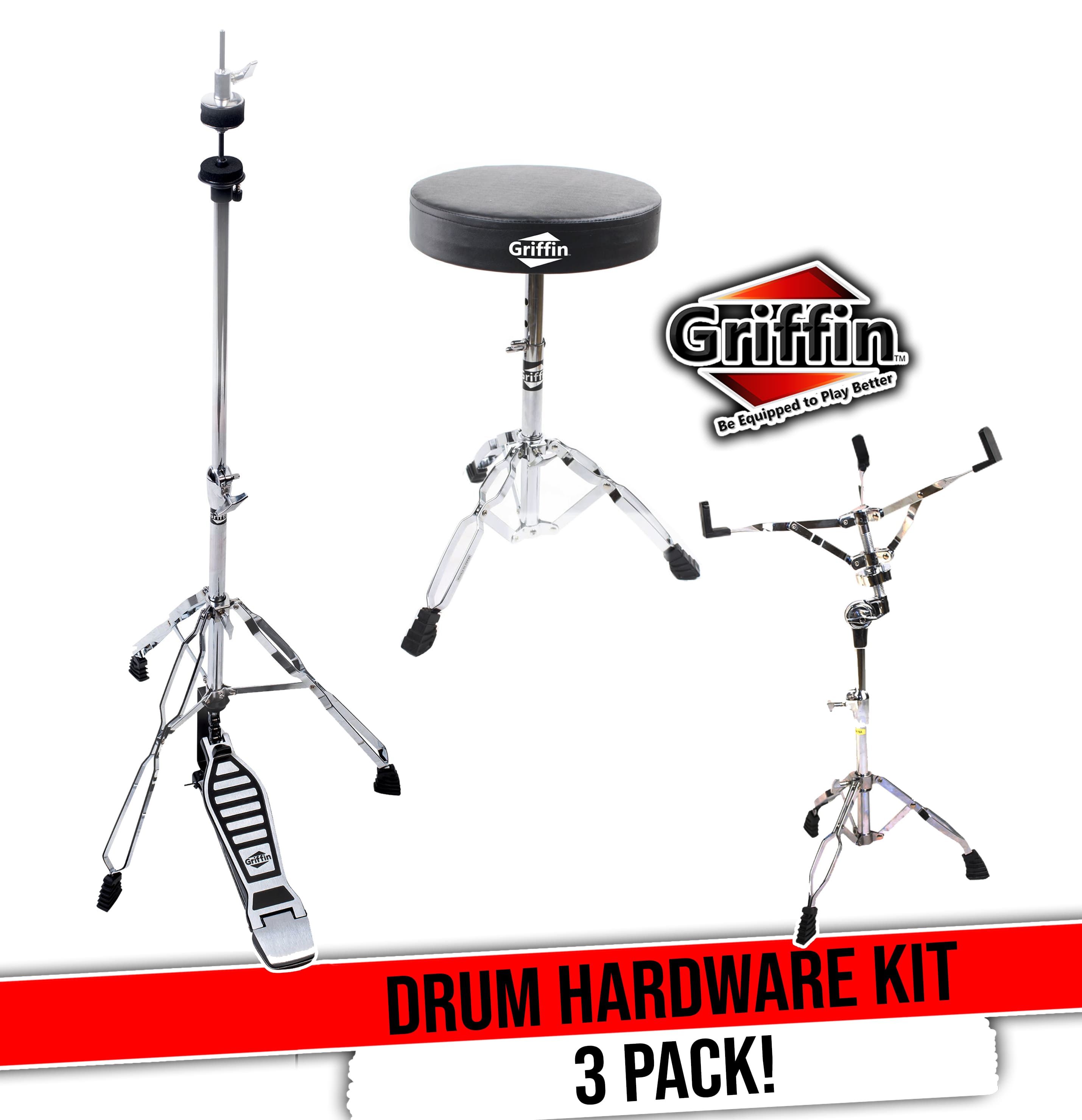 Hi-Hat Pedal Cymbal Stand, Drum Throne Seat & Snare Stand Drum Hardware Set