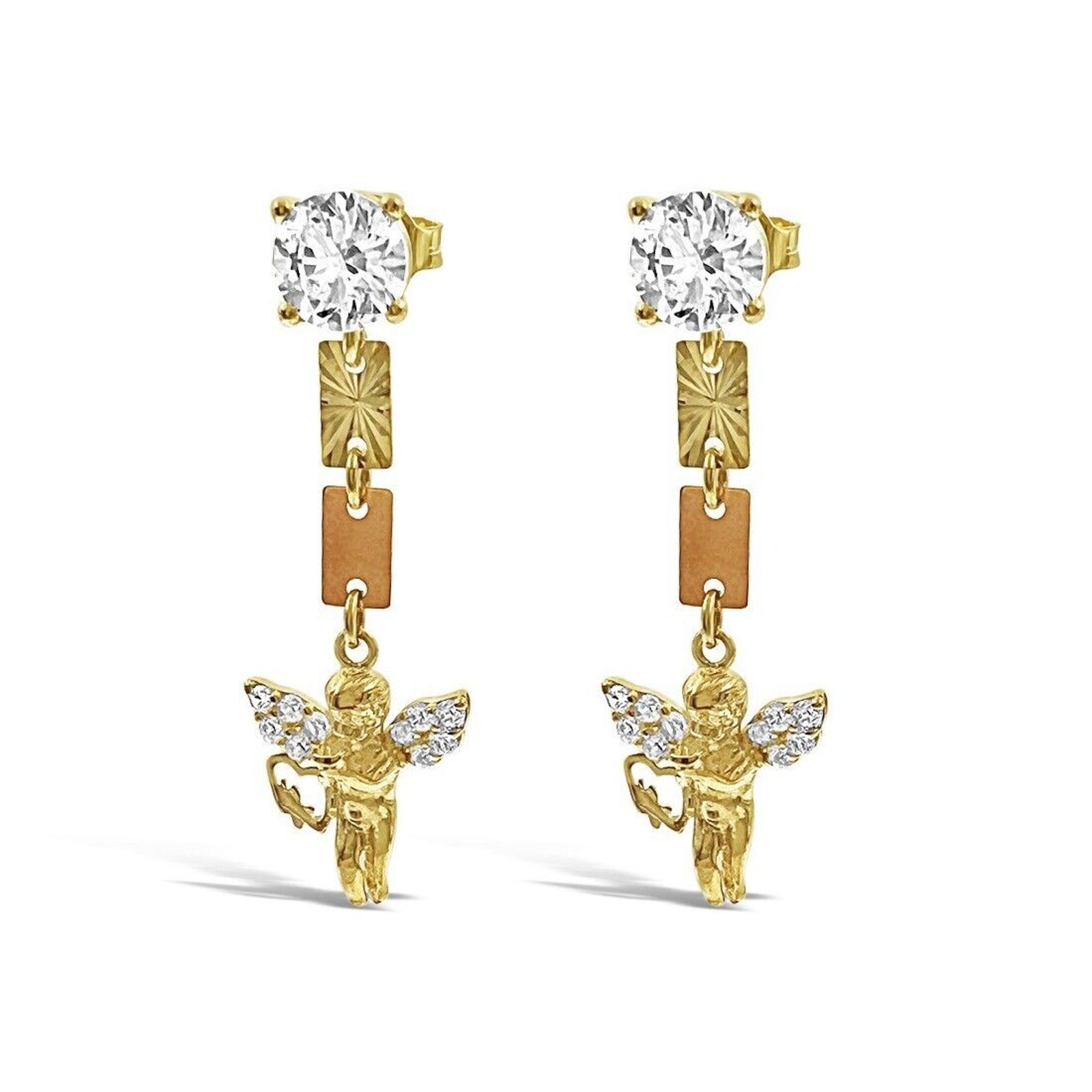 Real 14k Yellow Rose Gold Angel Drop Dangle Stud Earrings