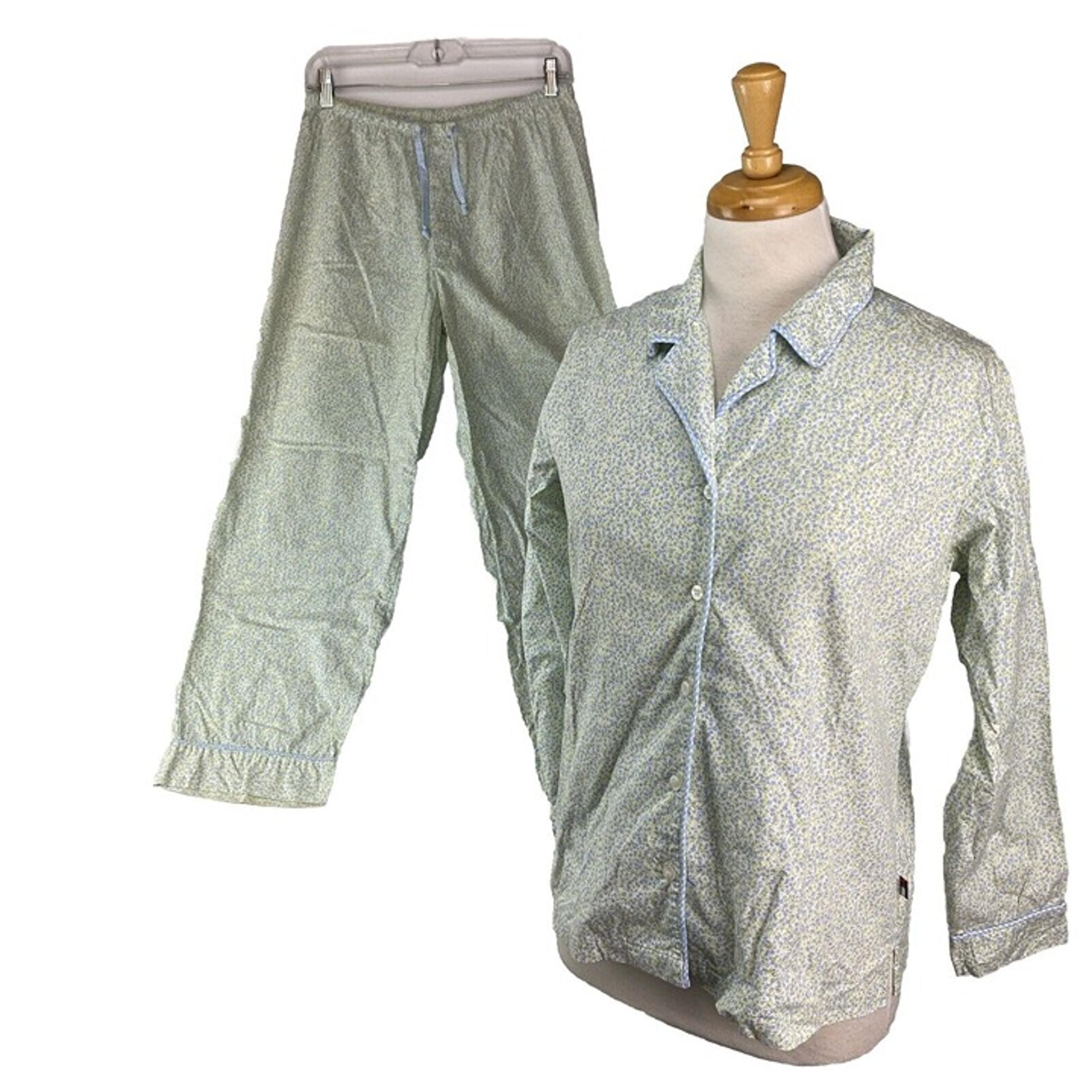Tommy Hilfiger Small Pajama Set Shirt Pants Two Piece Womens Cotton Blue Floral