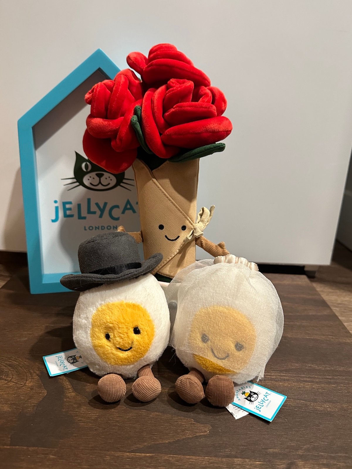 Jellycat Amuseables Rose Bouquet + Bride & Groom Boiled Egg NWT Wedding Gift