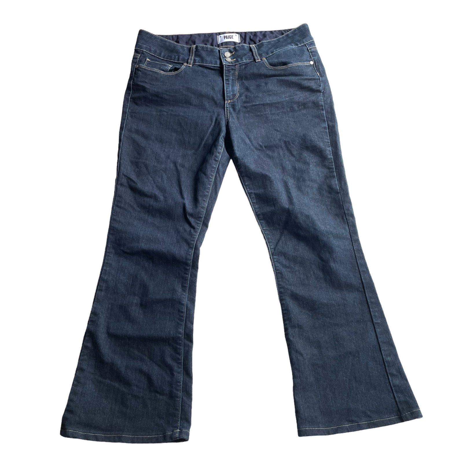 PAIGE HIDDEN BOOT denim Jeans Bardot Dark Blue Size 32 26L Bootcut