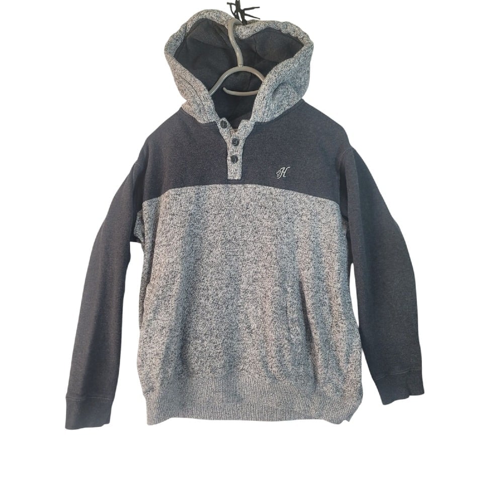 HOOey Hoodie Pullover Gray Knit Western Cowboy Casual Button Up Mens Size L