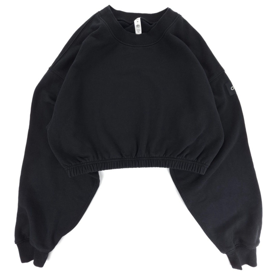ALO Devotion Crew Neck Pullover Sweatshirt Crop Sweater Black Athleisure Lounge