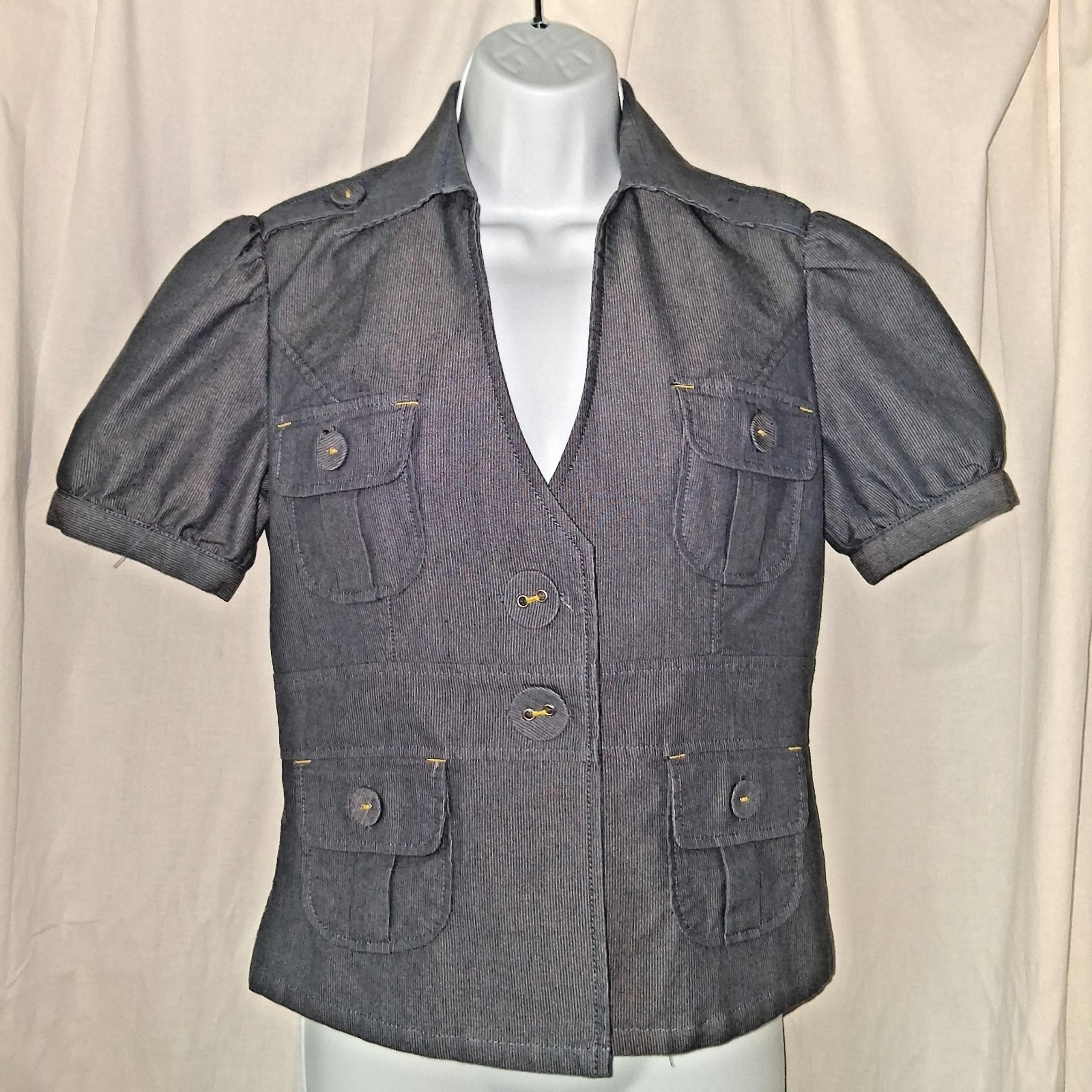 Zinc Originalzinc.com Blue Gray Short Sleeved Jacket Blazer Women's Size M Retro