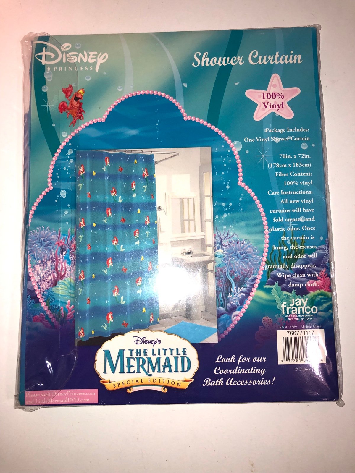 Disney The Little Mermaid Ariel Princess Vinyl Shower Curtain 70x72