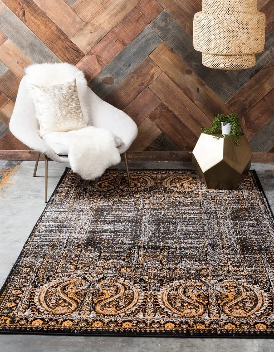 5 x 8 ft New Area Rug Black/Orange H Home Decorative Art Soft Carpet Collectible