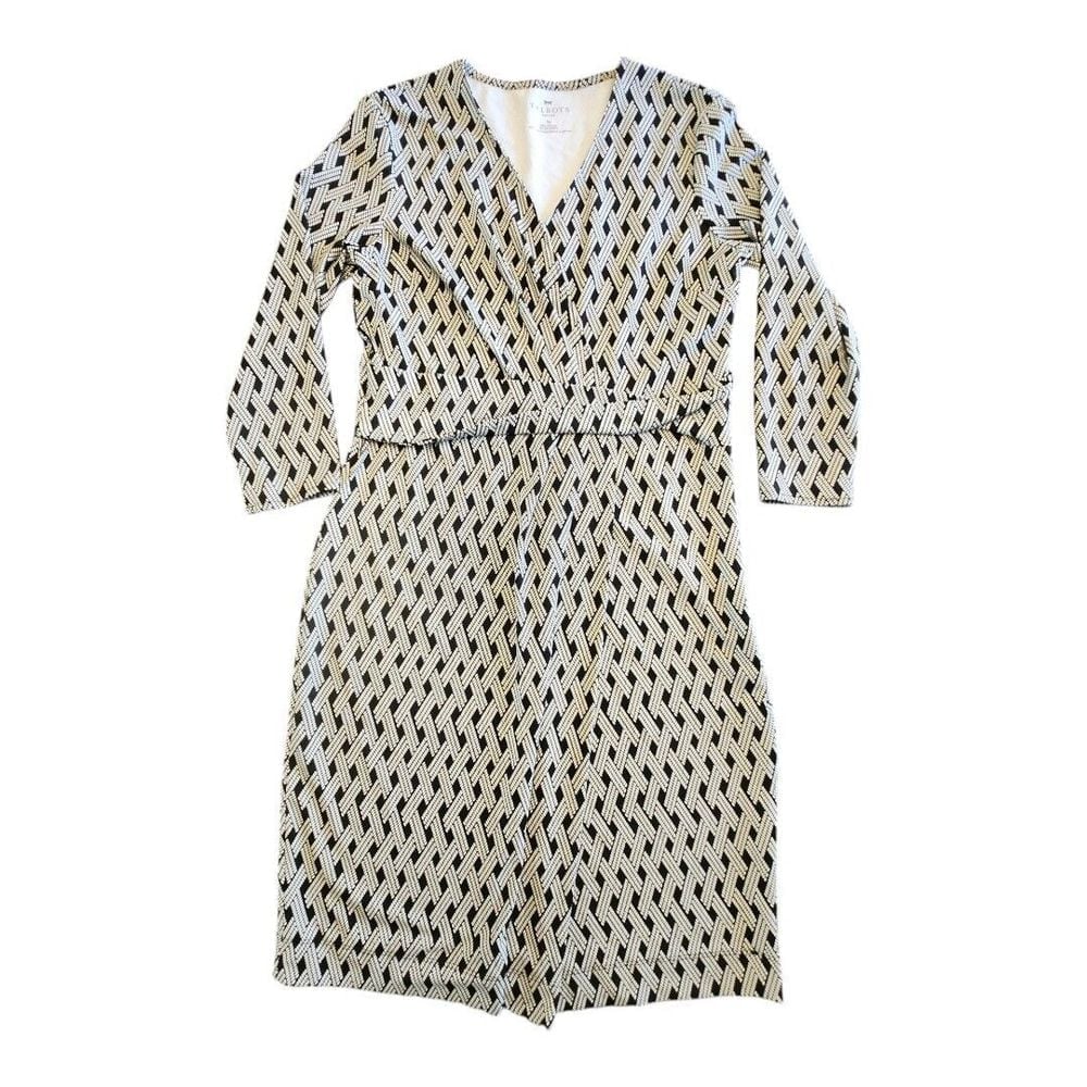 Talbots Faux Wrap Dress Size Small Petites Stretch Lattice Print Side Zip Womens