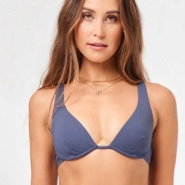 L*SPACE Slate Blue Alana Underwire Bikini Swim Top. Size Medium. New! NWT.