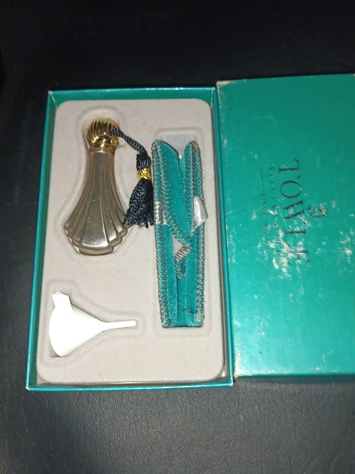 Vintage Sterling Silver Towle Art Deco Perfume Bottle & Black Tassel
