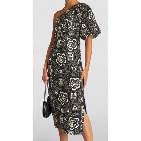 RHODE NWT Linen Chantelle Midi One-shoulder Dress
