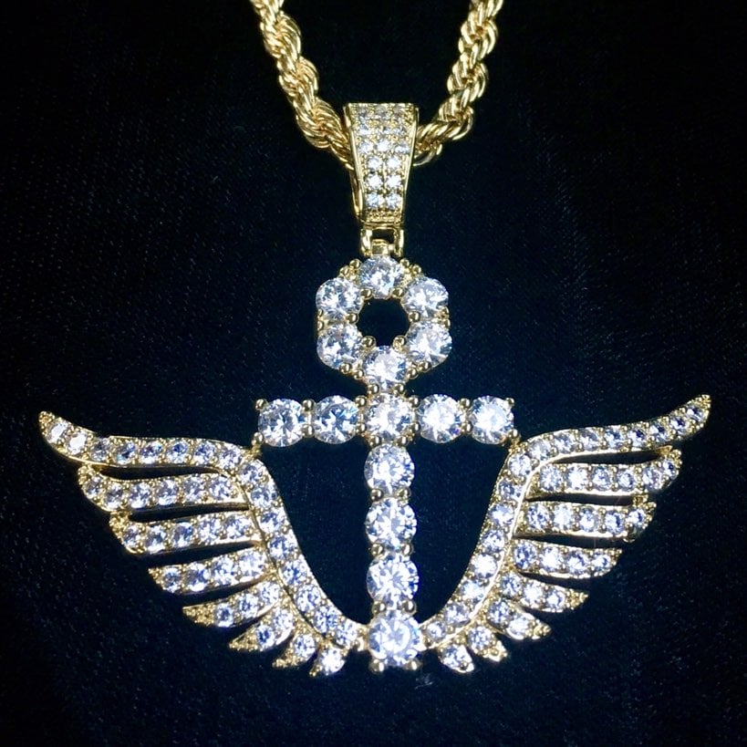ANKH WINGS DIAMONDS CZ 18K GOLD CHAIN