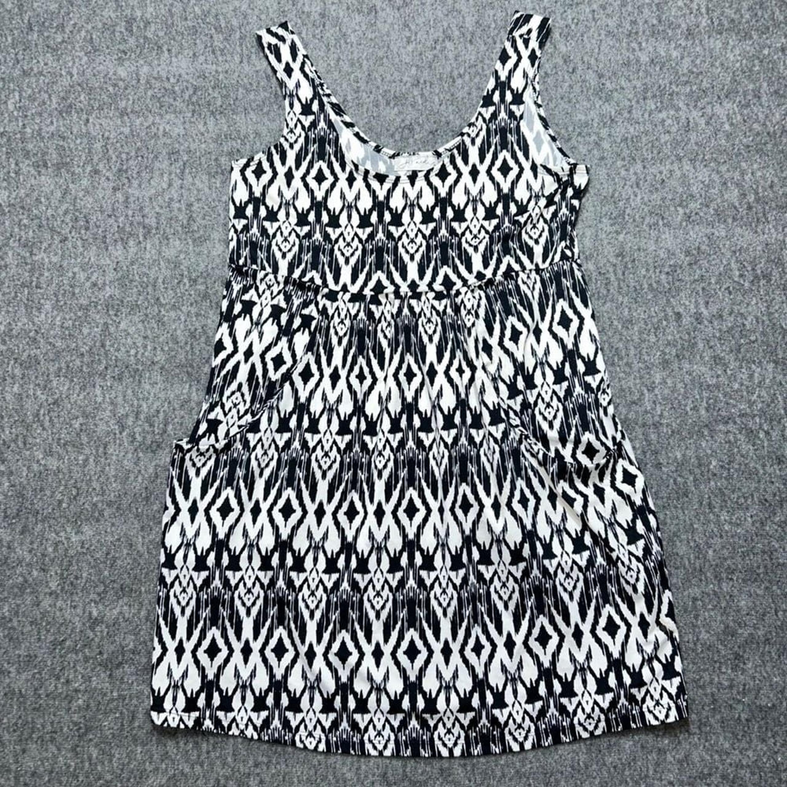 J. Valdi Womens Sleeveless Black & White Ikat Print Sundress Sz Small Swim Cover