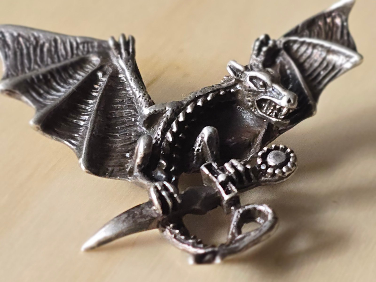 Sterling Silver Gothic Naga Dragon & Dagger Pendant Vintage Artisan Handcrafted