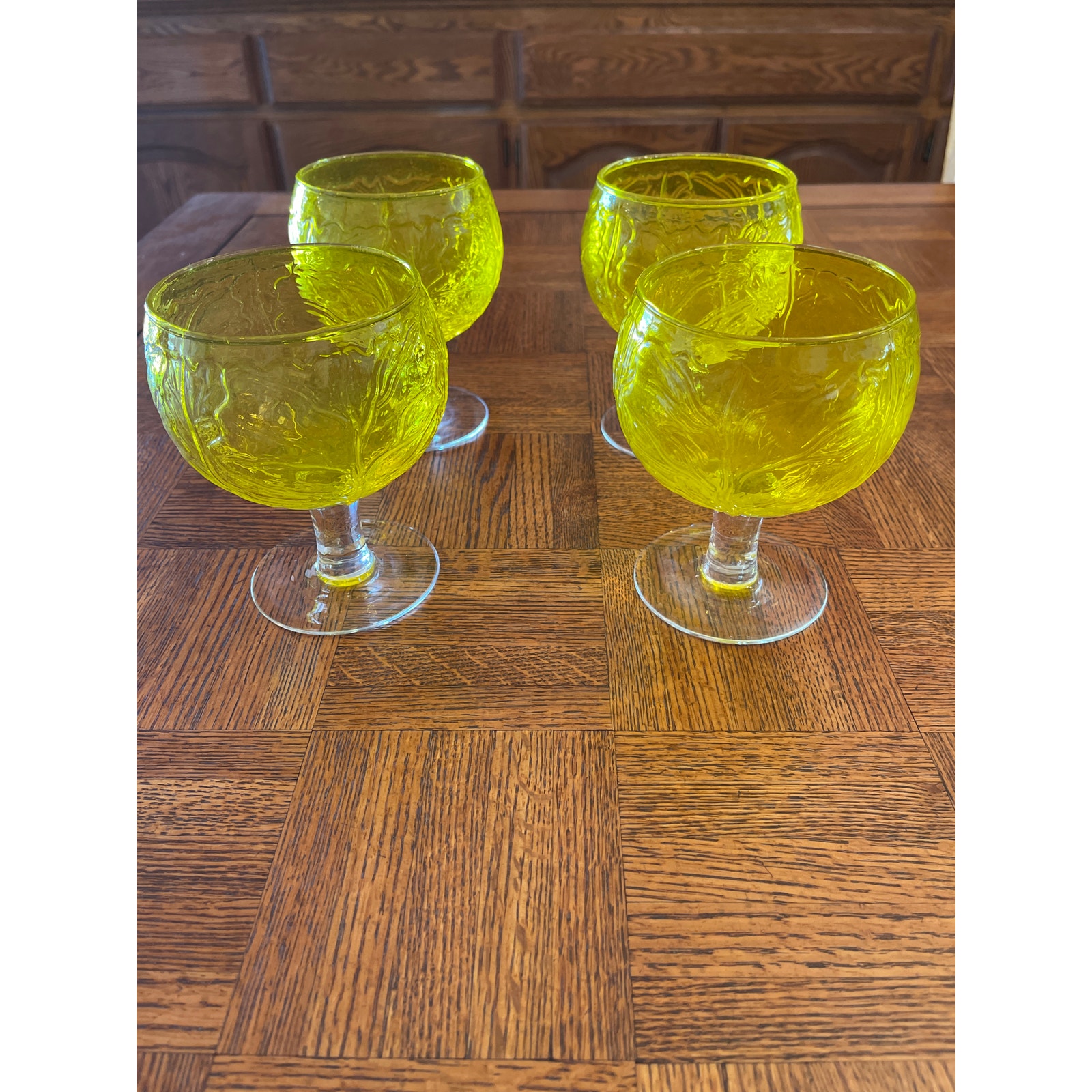 Set of 4 Vintage Secla Sigma taste setter yellow cabbage leaf glasses