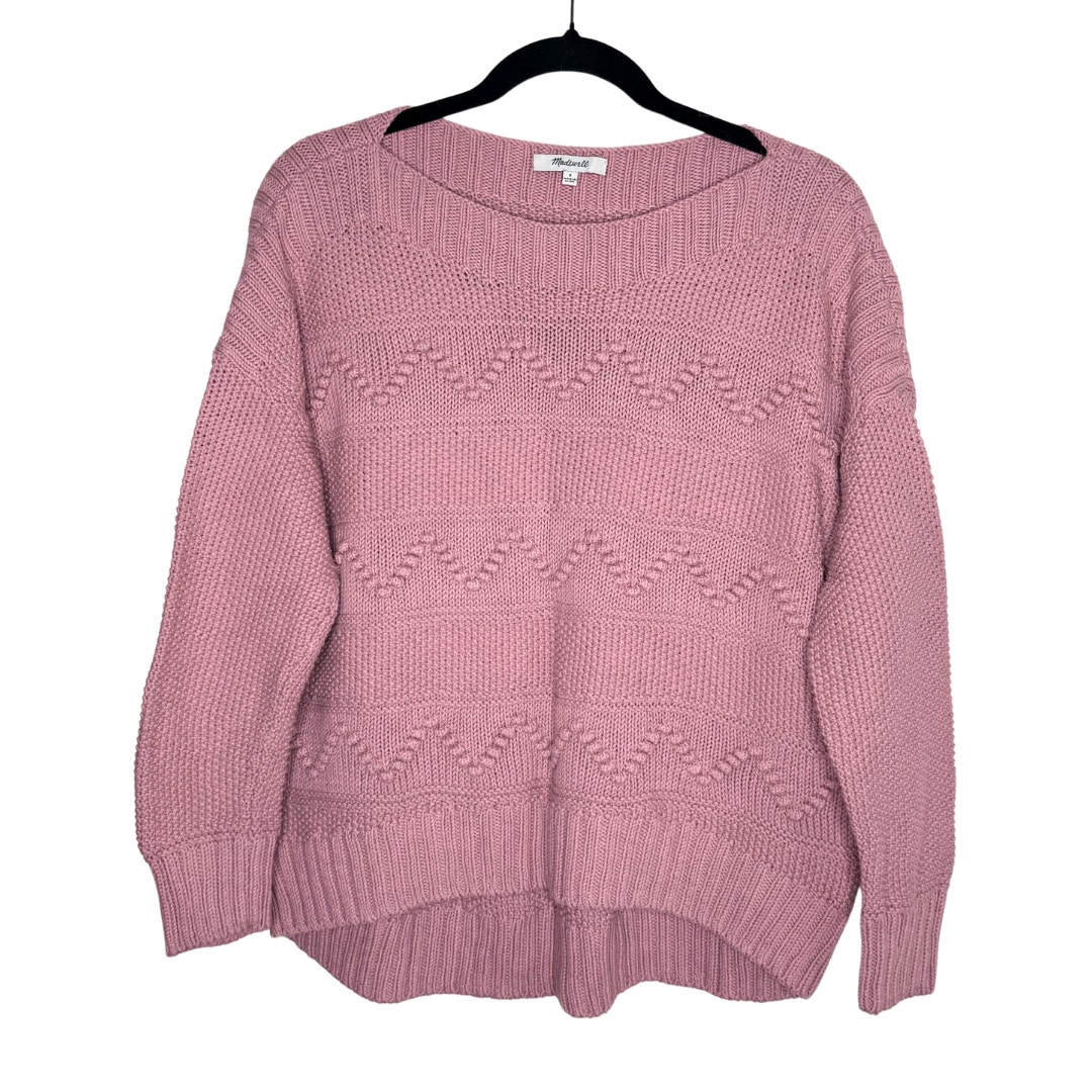 Madewell Zigzag Stitch Bobble Boatneck Pullover Long Sleeve Sweater Small Pink