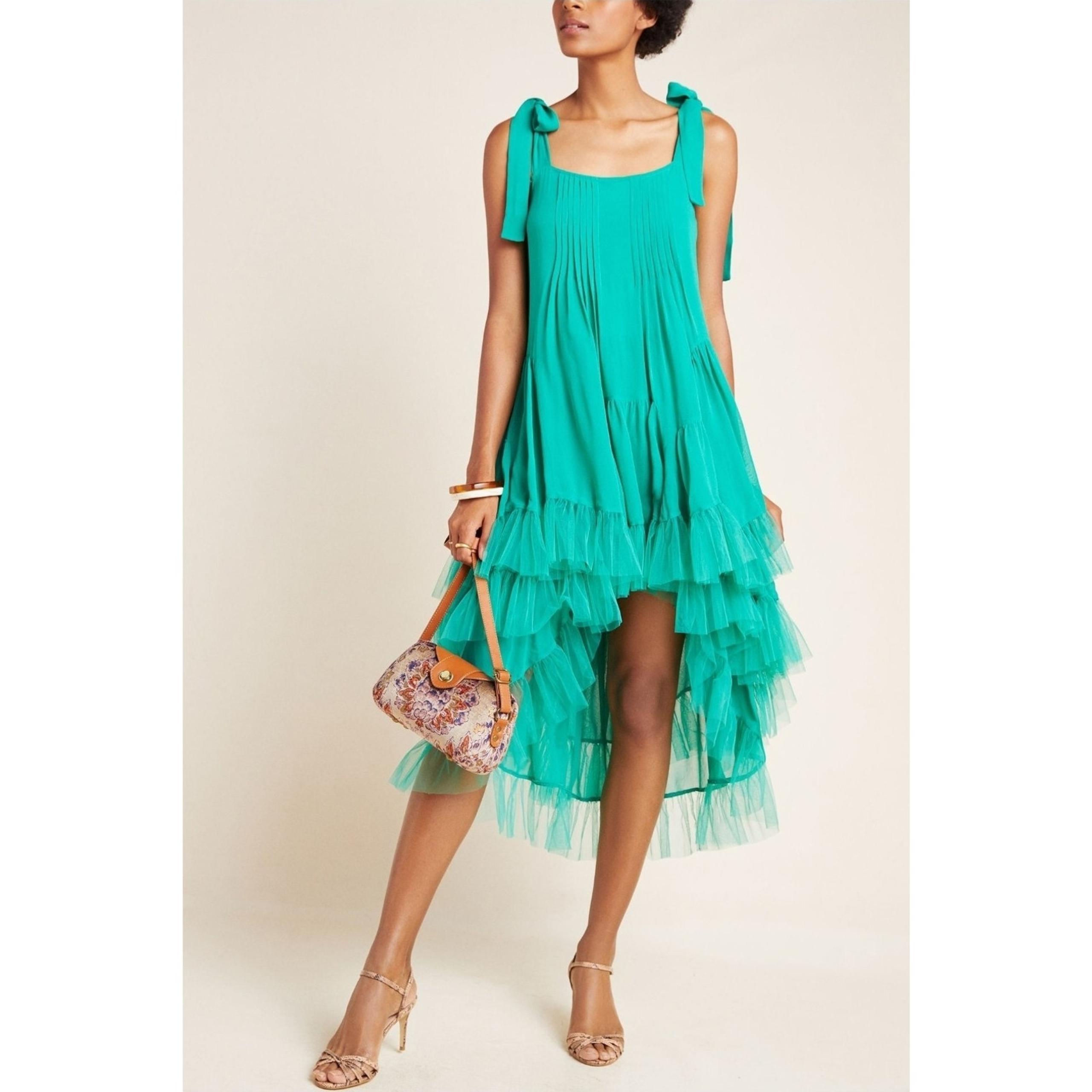 Cynthia Rowley Estate Tiered High Low Tulle Ruffled Dress Green Size L $475
