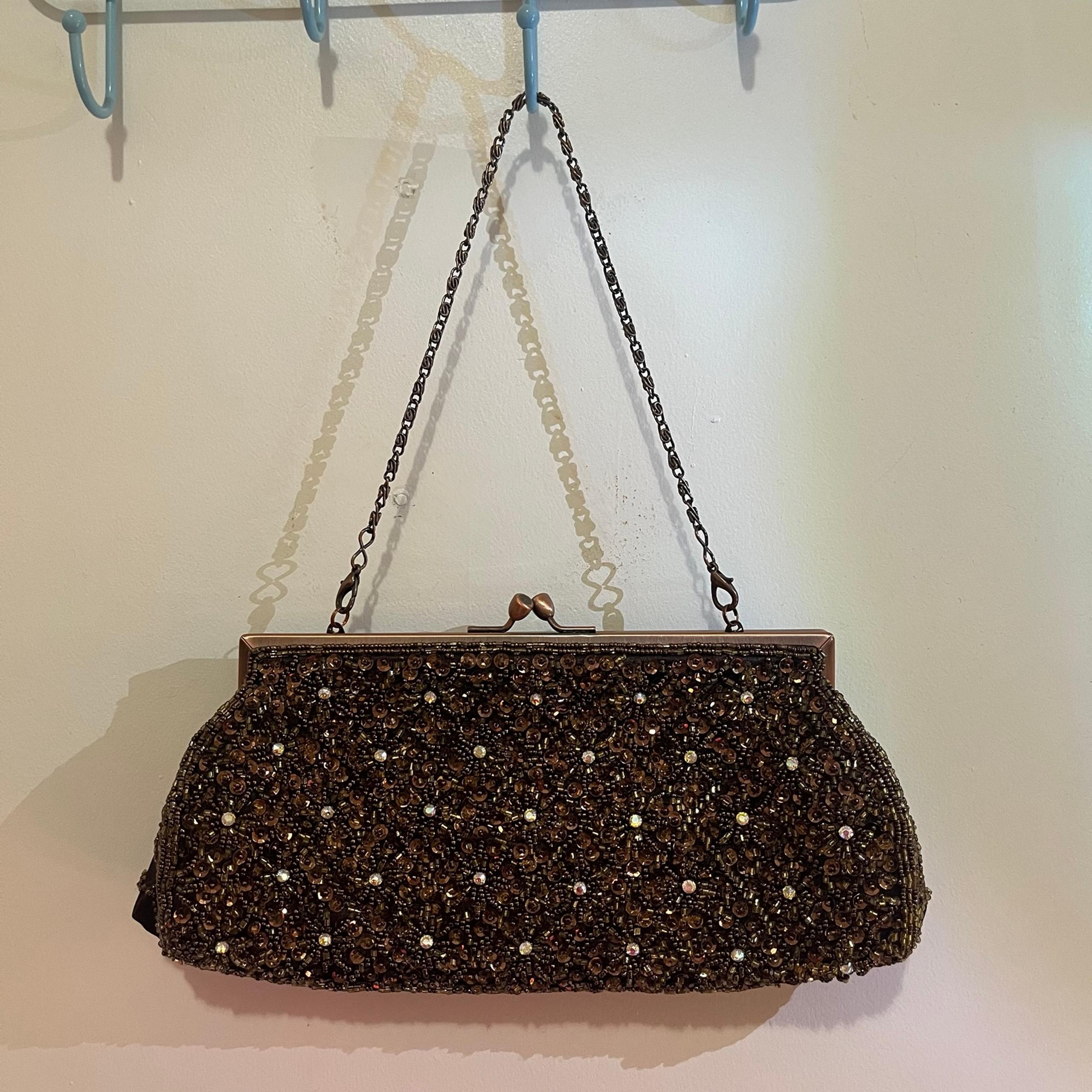 Vintage Brown Beaded Fellini Purse / Evening Bag