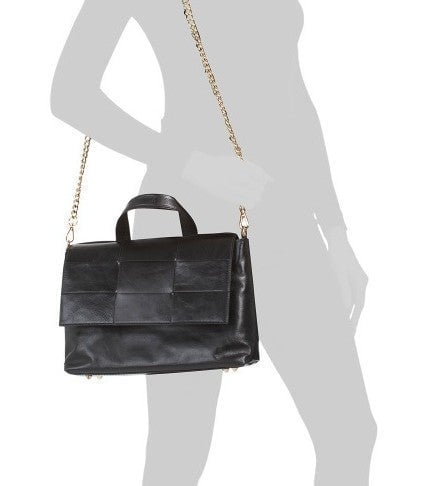 ANNA PAOLA Made In Italy Leather Woven Flap Satchel