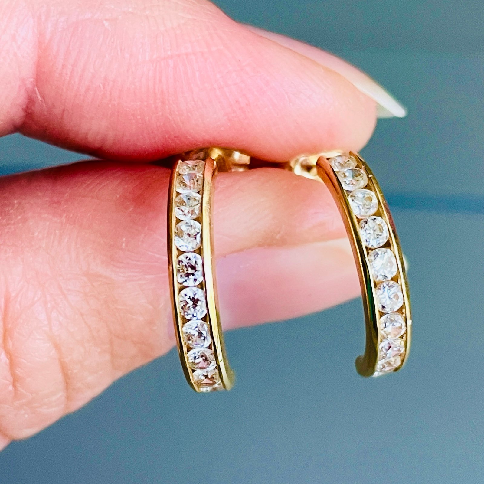 14k Gold White Cubic Zirconia Pave Half Hoop Earrings