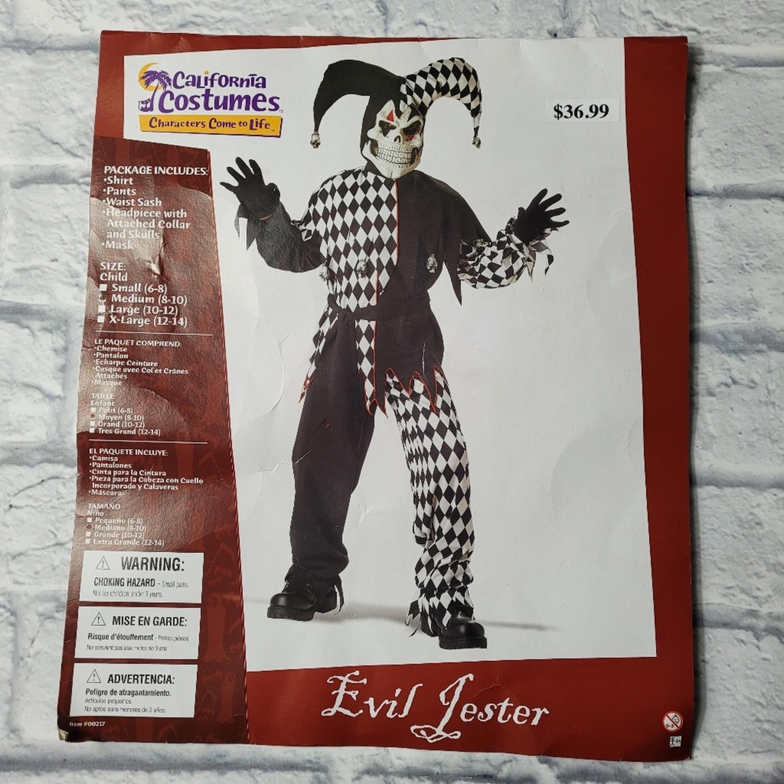 California Costume Collection Evil Jester Halloween Boy's size Medium (8-10)