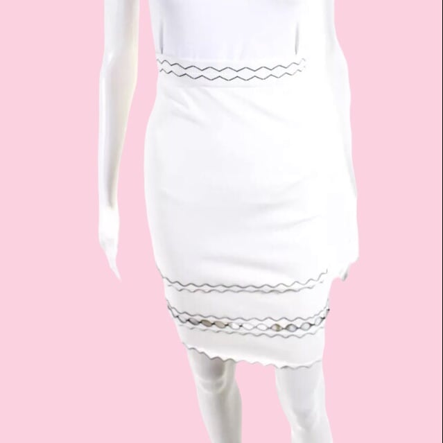 Alexander McQueen Pencil Skirt Size Small Ivory Black Embroidered Cutout