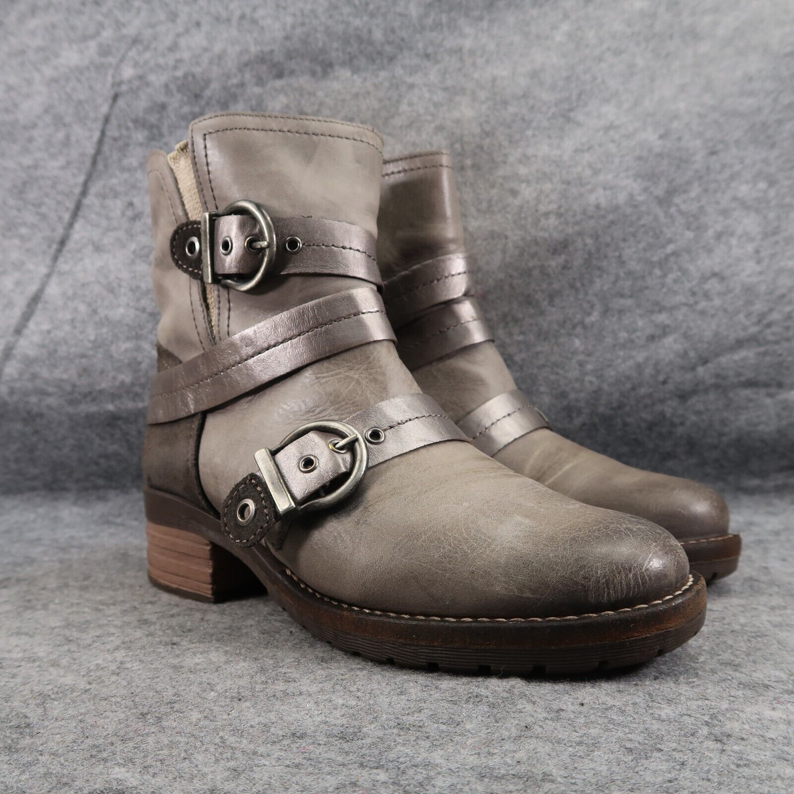 Dromedaris Shoes Womens 37 Boots Fashion Moto Biker Leather Keira Metallic Grey