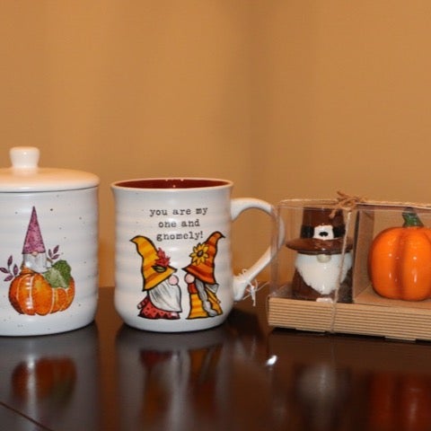 Autumn gnomes - cookie jar mug and salt & pepper set