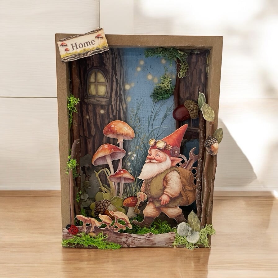 Hidden Grove Collection Gnomes and Animals Forest Shadow Box Frame Nursery Room,