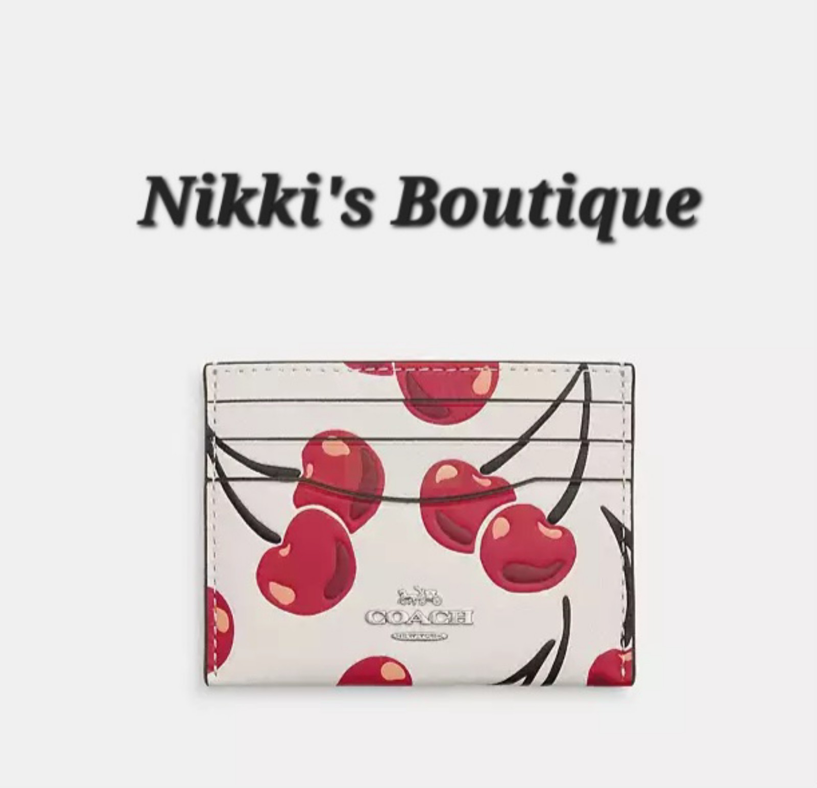 NWT Coach Slim Id Card Case With Cherry Print