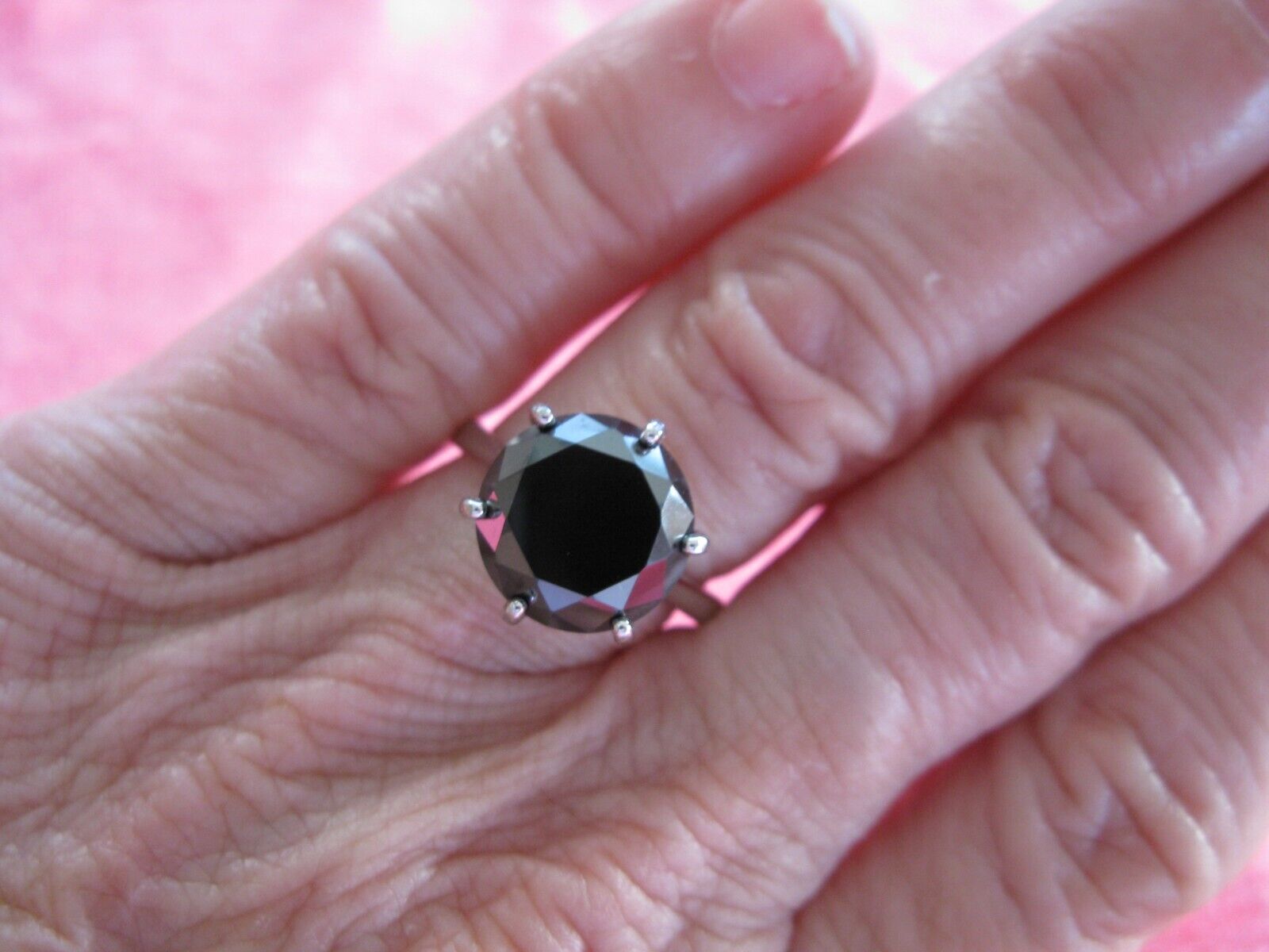 5.07ct 100% REAL NATURAL BLACK DIAMOND RING, CERTIFICATE,FR EE DIA TESTER Size 5