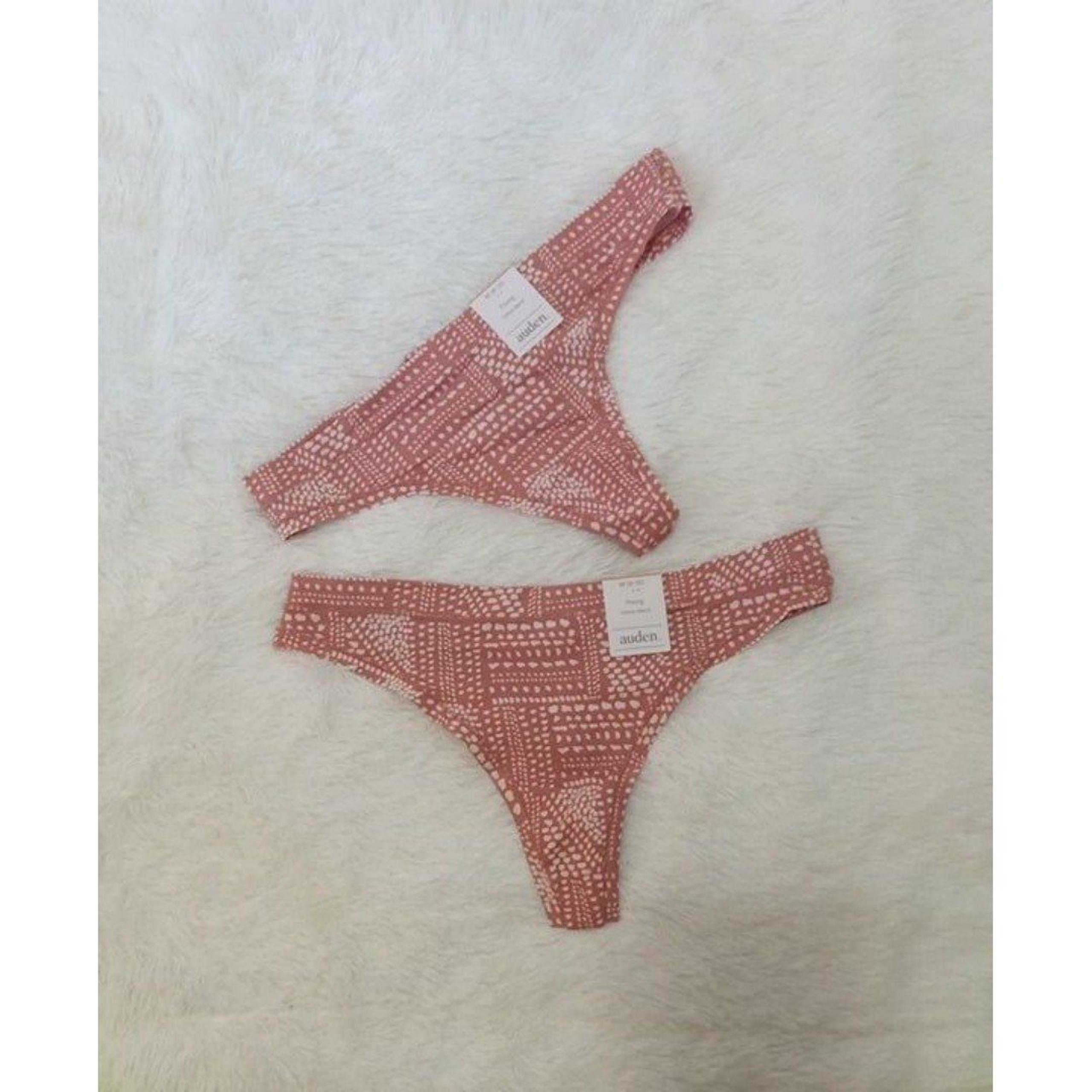 2 - Auden Women's Cotton Blend Thong Underwear Panties (Size M/8-10) Pink Print