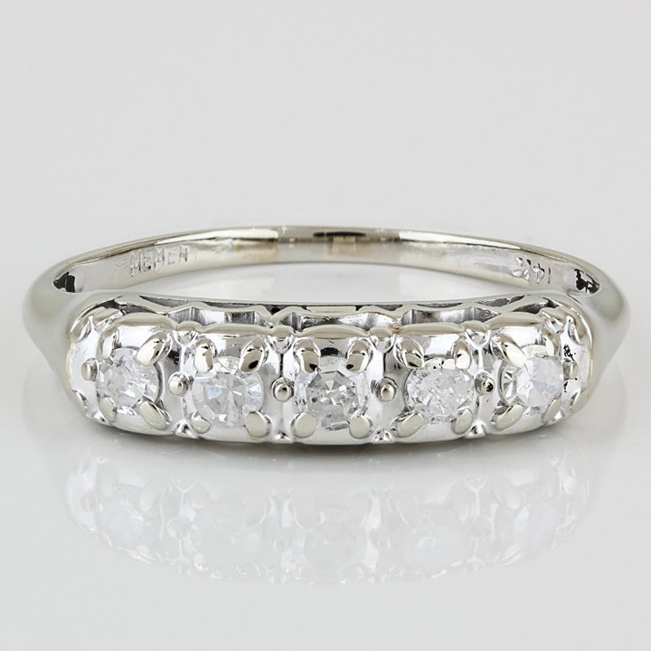 C. 1950 14KWG Diamond Anniversary Band/ Bridal Wedding Ring by Memento