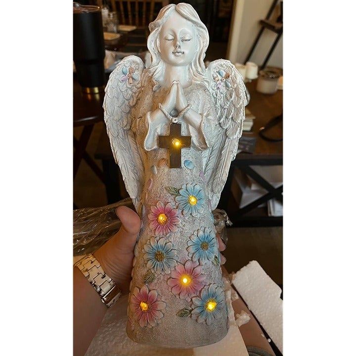 Angel Garden Figurine Outdoor Statue, Solar Garden Sculpture with 7 LEDs