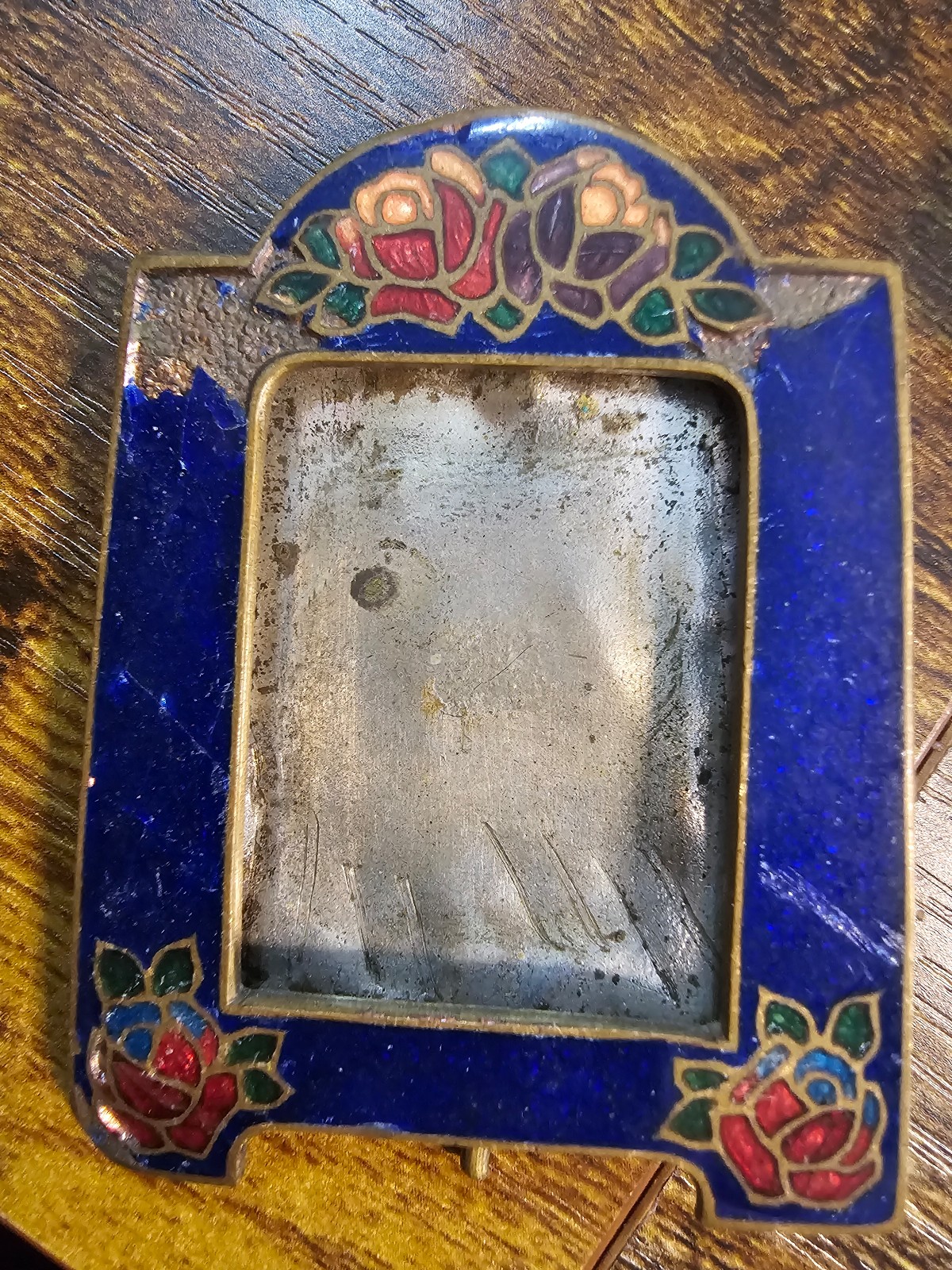 Antique Czech Photo Frame Miniature Enamel Guilloche Blue Easel Back See Pics
