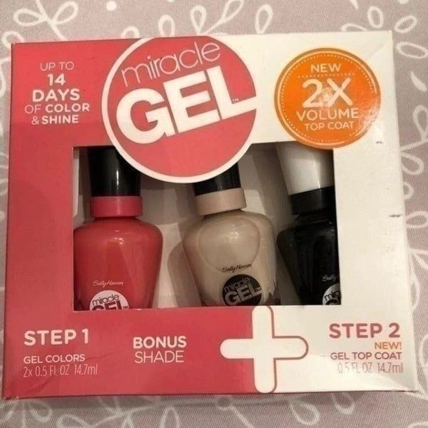 Sally Hansen Gel Nail Polish Set of 3 Pink Nude Clear Top Coat Set