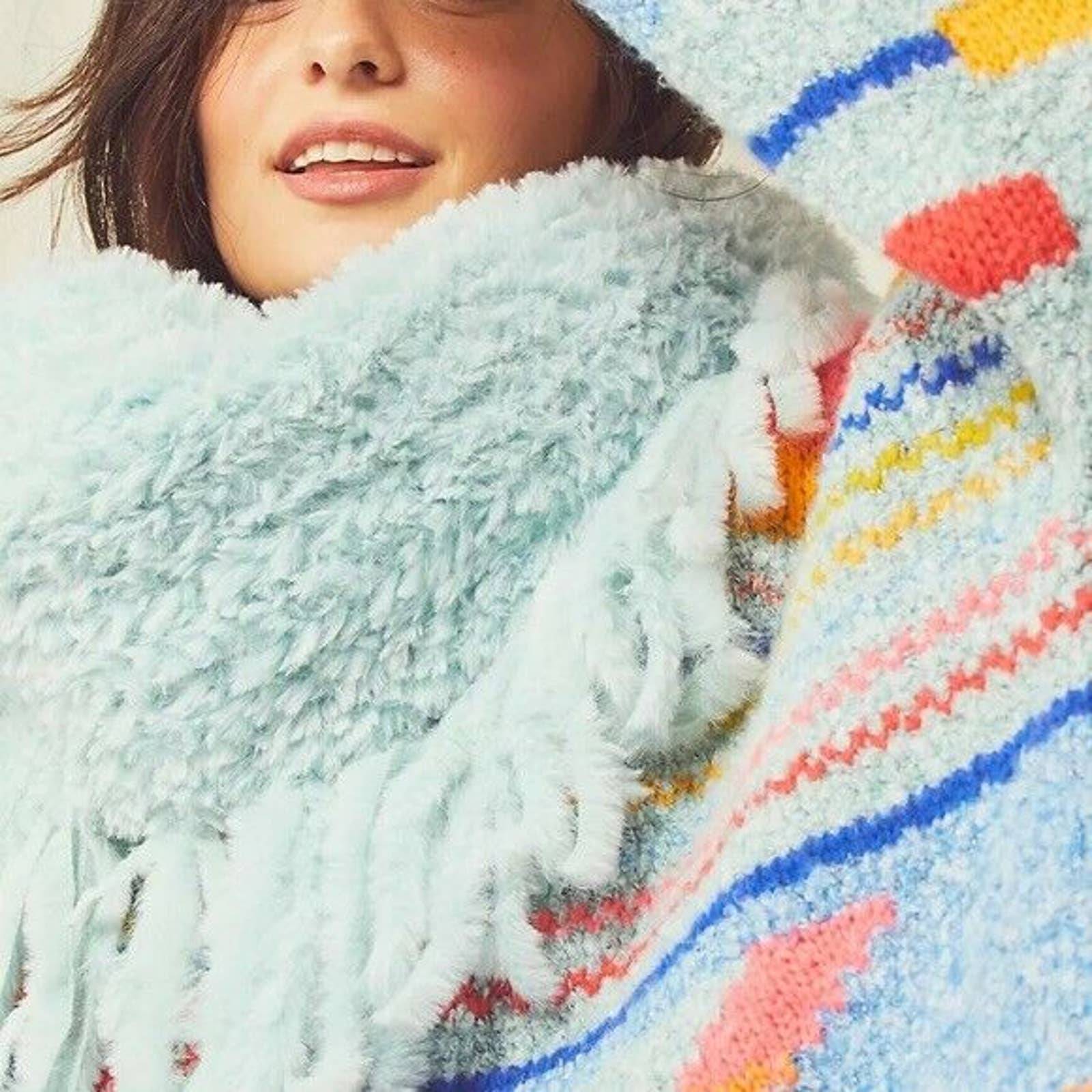 Free People Cascade Fringe Cowl Neck Scarf Sage Blue Pastel NWT