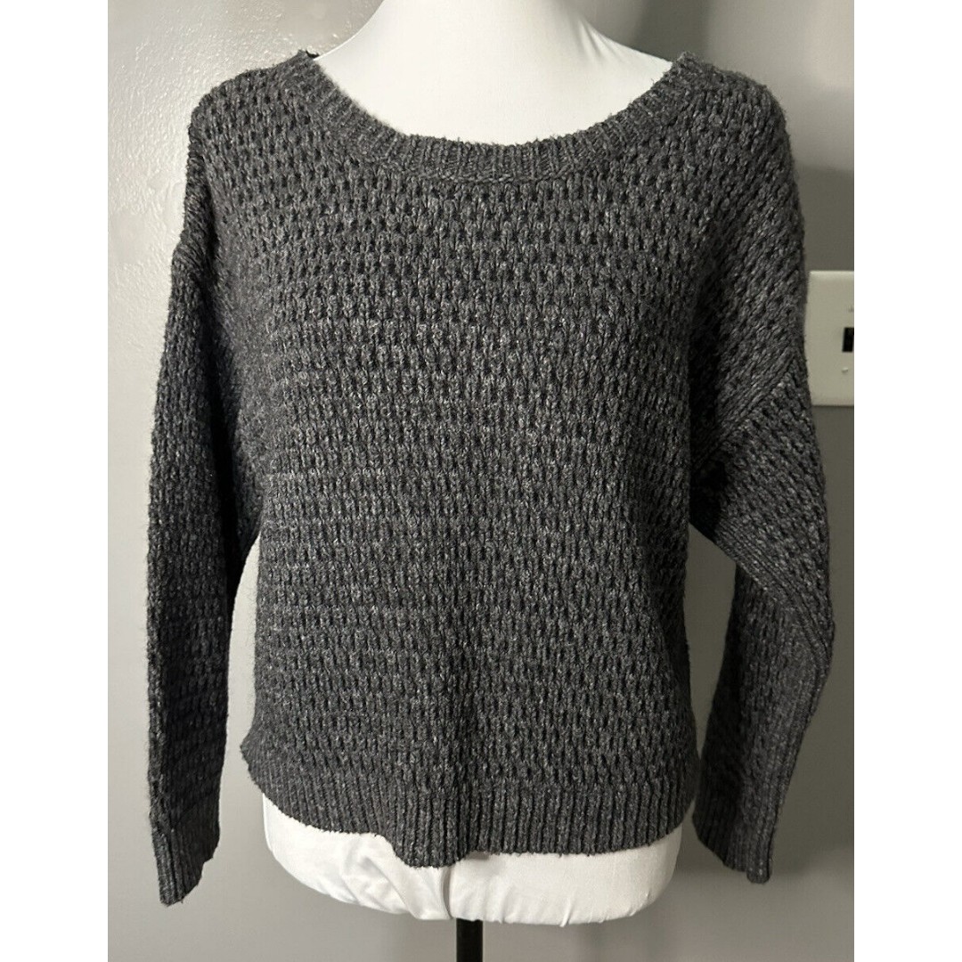Theory Womens S Wool Alpaca Blend Gray Sweater Long Sleeve Chunky Knit Pullover
