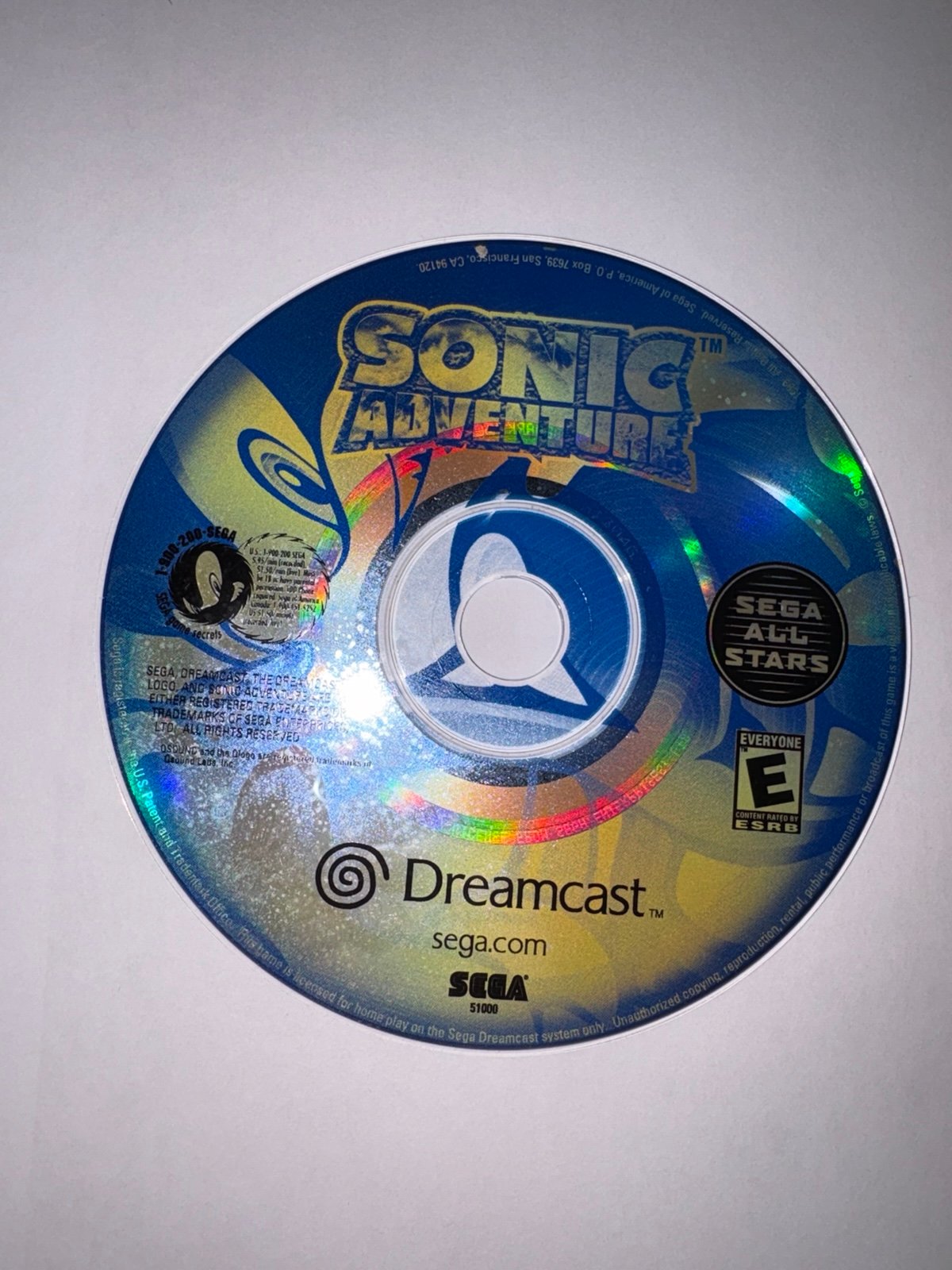 Sonic Adventure (Sega Dreamcast, 1999) Disc Only