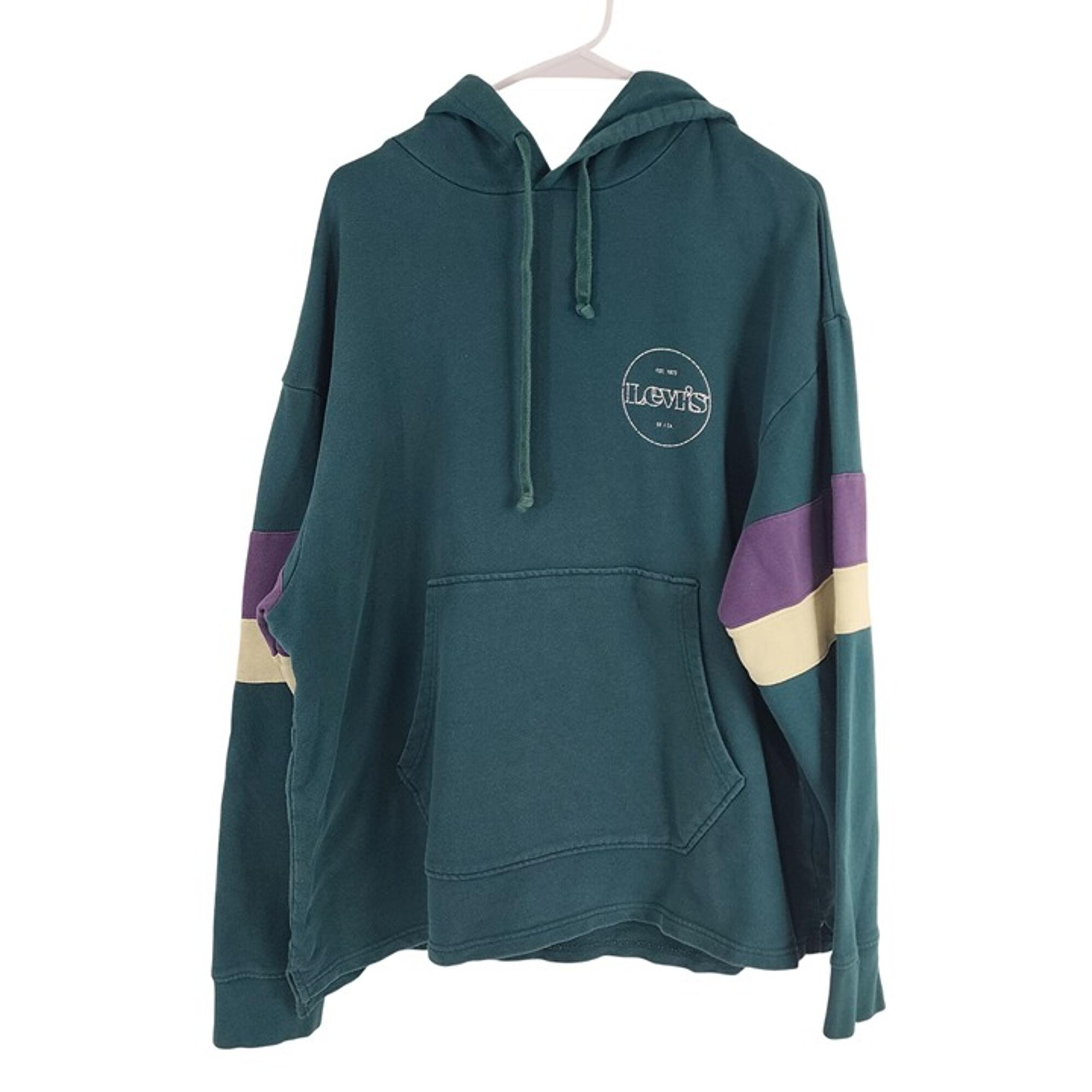 Levis Mens Relaxed Fit Hoodie L Green With Purple & Cream Stripes - Levi's