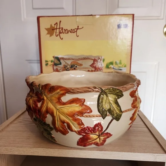 Harvest NIB Autumn Leaves Ceramic BICO China Serving Bowl