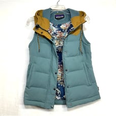 Patagonia XS Women Bivy Puffer Vest Hood Down Teal Nylon Pockets Outdoor Camping
