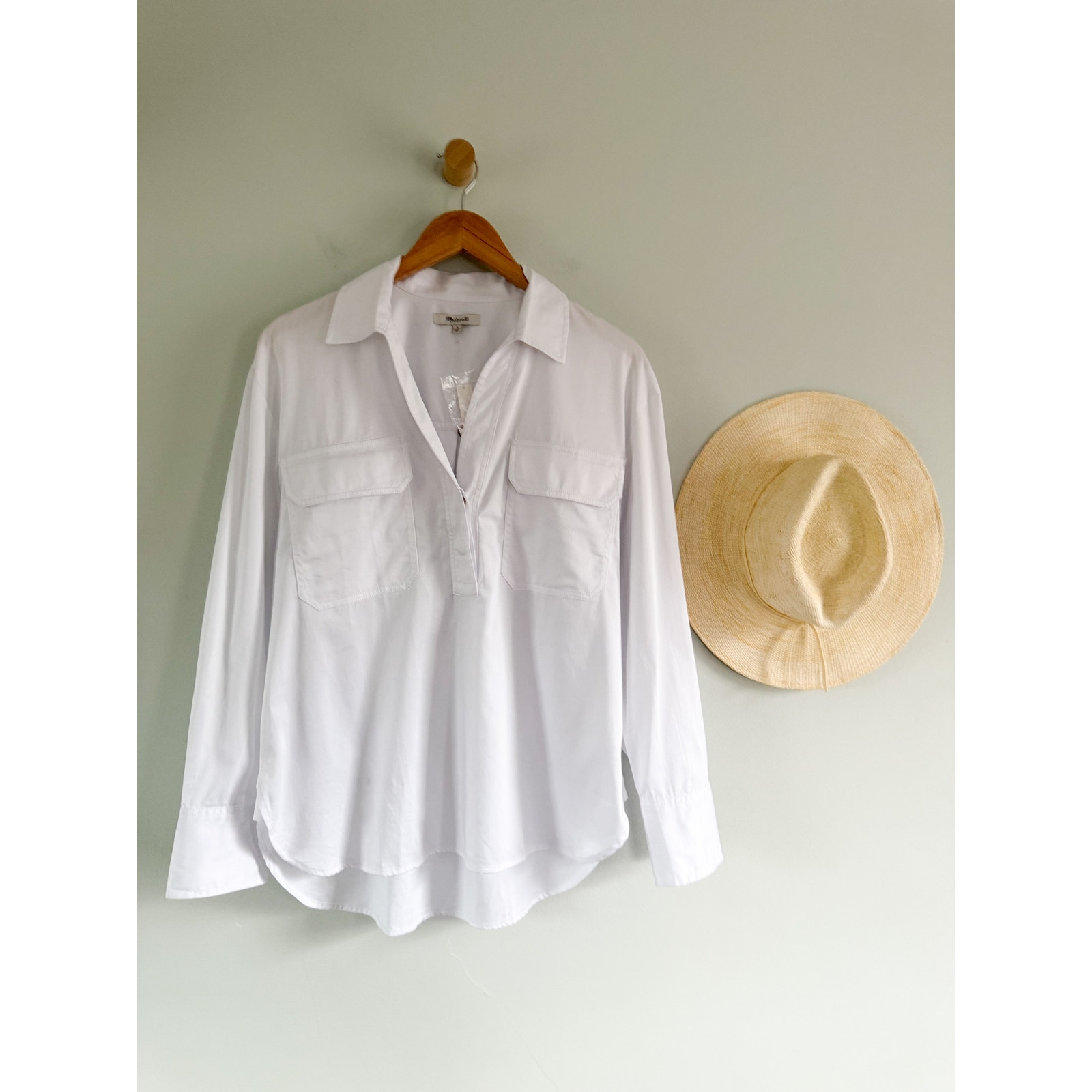 Madewell | NWT | Utility Long-Sleeve Popover Shirt in White | Sz M
