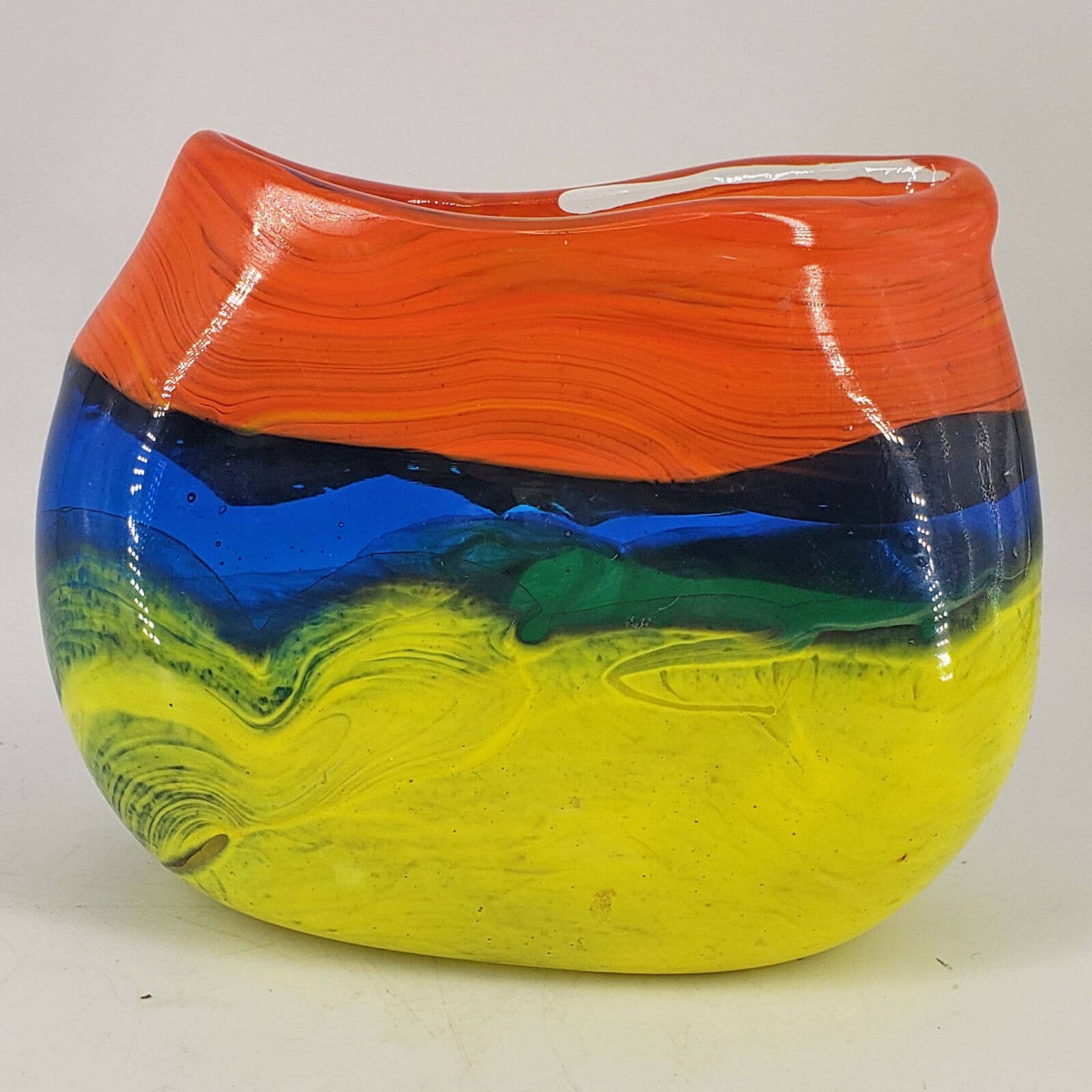 Hand Blown art glass small colorful free form vase