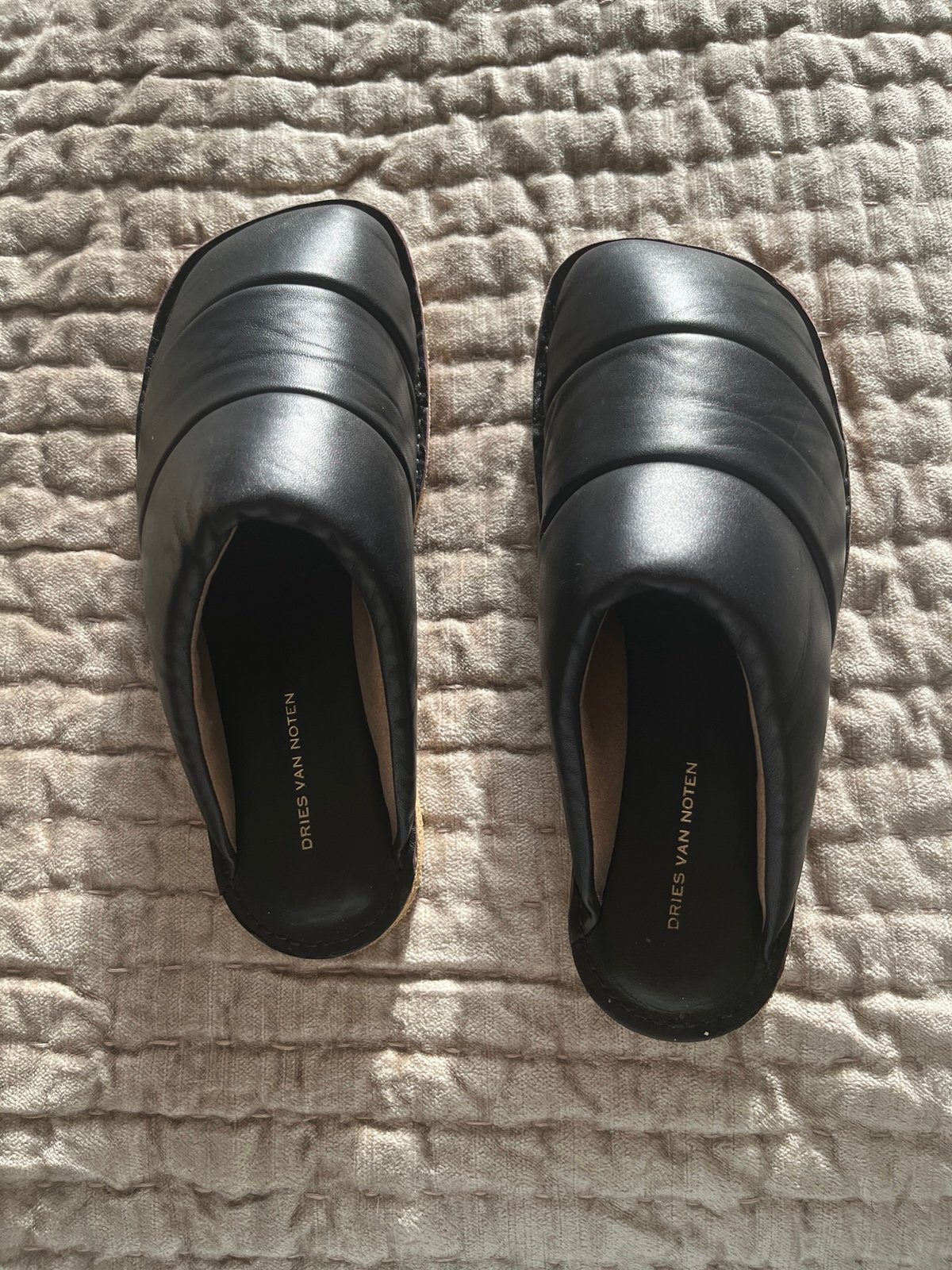 Dries Van Noten Black Leather Slides- size 37- Made in Italy. Like New.