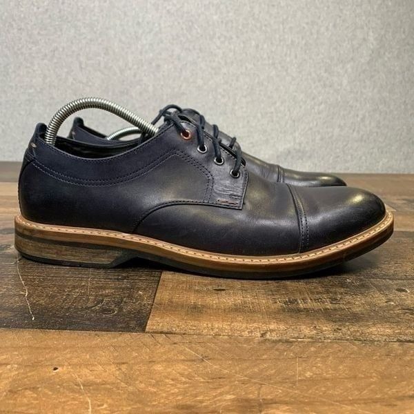 Clarks Mens 12 Pitney Cap Derby Leather Oxfords Dress Shoes Navy Blue Lace Up