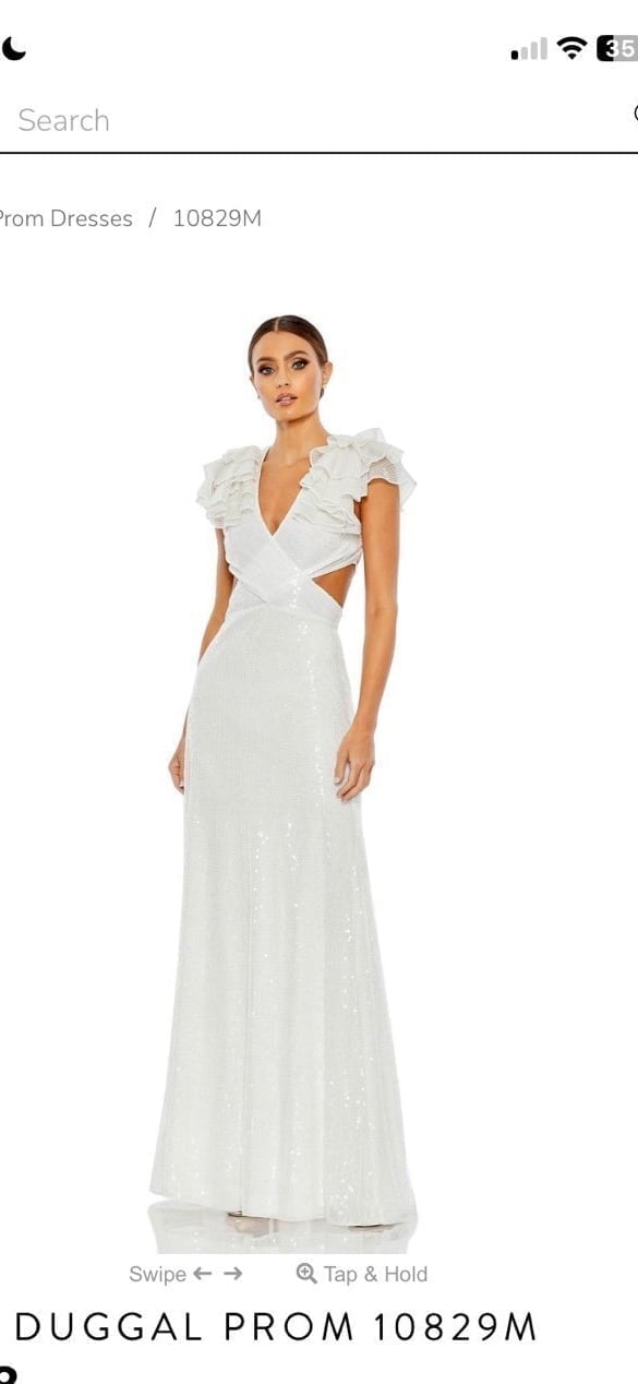 Mac Duggal white sequin v-neck dress